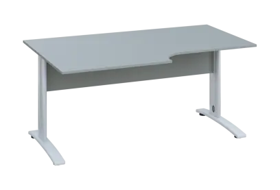 ERK 28 - 168 stůl kancelářský, rohový, levý, kovová podnož bílá, deska 25 mm, široký 1600 mm, šedá